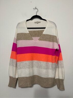 Loft Striped V-Neck Sweater Size Large